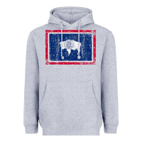 Heather Grey State of Wyoming Flag Fun Vintage Retro Fall Hiking Heavyweight Hoodie - longCreatives