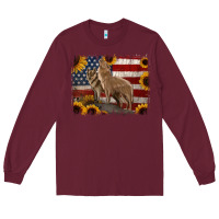Burgundy American Wolves with Sunflower Background Png Long Sleeve Tee - Jasminsmagicworld