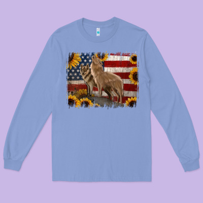 American Wolves With Sunflower Background Png Long Sleeve Tee Designed By Jasminsmagicworld