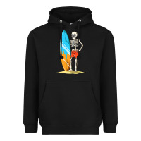 Black Surfing Skeleton Halloween Themed Surf Lovers Gift Heavyweight Hoodie - longCreatives