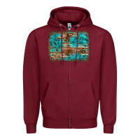 Burgundy western turquoise stone aztec tiger pattern background Zipper Hoodie - Artiststas