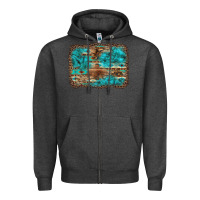 Charcoal Heather western turquoise stone aztec tiger pattern background Zipper Hoodie - Artiststas