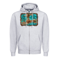 Heather Grey western turquoise stone aztec tiger pattern background Zipper Hoodie - Artiststas
