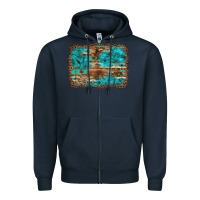 Navy western turquoise stone aztec tiger pattern background Zipper Hoodie - Artiststas