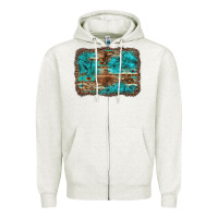 Oatmeal Heather western turquoise stone aztec tiger pattern background Zipper Hoodie - Artiststas