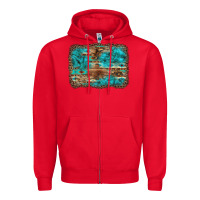 Red western turquoise stone aztec tiger pattern background Zipper Hoodie - Artiststas