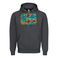 Smoke western turquoise stone aztec tiger pattern background Zipper Hoodie - Artiststas