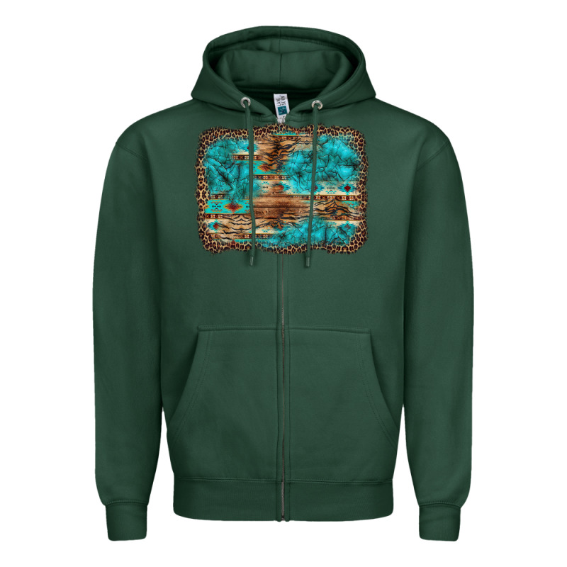 Western Turquoise Stone Aztec Tiger Pattern Background Zipper Hoodie by Artiststas | Teevron