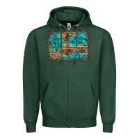 Sports Green western turquoise stone aztec tiger pattern background Zipper Hoodie - Artiststas