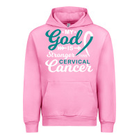 Fuchsia Pink My God is Stronger Than Cervical Cancer Awareness Warrior Urban Hoodie - longCreatives