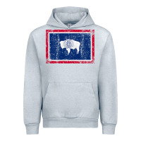 Heather Grey State of Wyoming Flag Fun Vintage Retro Fall Hiking Urban Hoodie - longCreatives