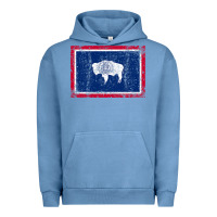 Pigment Pebble Blue State of Wyoming Flag Fun Vintage Retro Fall Hiking Urban Hoodie - longCreatives