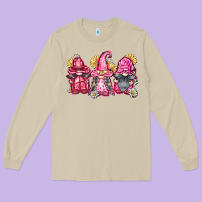 Breast Cancer Gnomes Long Sleeve Tee Designed By Fadigitalartstudio