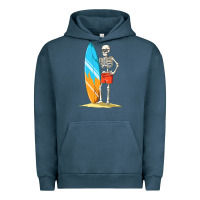 Pigment Midnight Navy Surfing Skeleton Halloween Themed Surf Lovers Gift Urban Hoodie - longCreatives