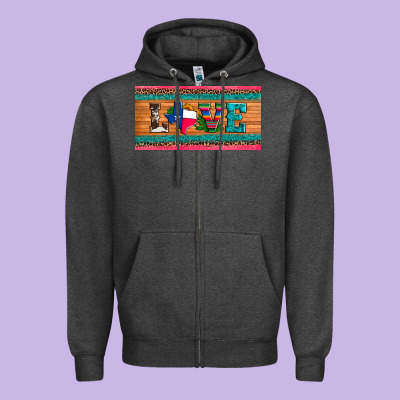Love Texas Sunflowers Cactus Cowhide License Plate Zipper Hoodie Designed By Artiststas