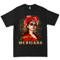 Black Sugar skull girl with Mexicana Premium Tee - NancyCooperArtShop