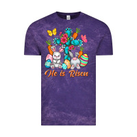 Cloud Purple He is risen with Cross Easter Day Vintage Tee - HowdyJamesFarm