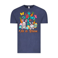 He Is Risen With Cross Easter Day Vintage Tee | Teevron