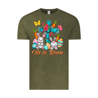 Vintage Olive He is risen with Cross Easter Day Vintage Tee - HowdyJamesFarm