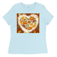 Baby Blue fall heart with leopard Ladies Tee - TumblerDesignByShophia