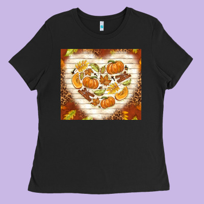 Fall Heart With Leopard Ladies Tee Designed By Tumblerdesignbyshophia