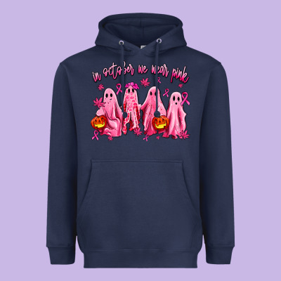 In October We Wear Pink Ghosts Heavyweight Hoodie Designed By Adodesignshop