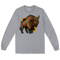 Heather Grey Western  Bison Long Sleeve Tee - Jasminsmagicworld