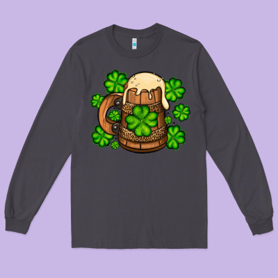 St. Patrick's Beer And Shamrock Long Sleeve Tee Designed By Oliviacreatesart