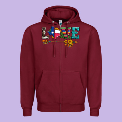 Love Texas Serape Cowhide Cactus And Sunflowers Zipper Hoodie Designed By Artiststas