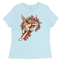 Baby Blue Cupid with rose Valentine's Day Ladies Tee - HowdyJamesFarm