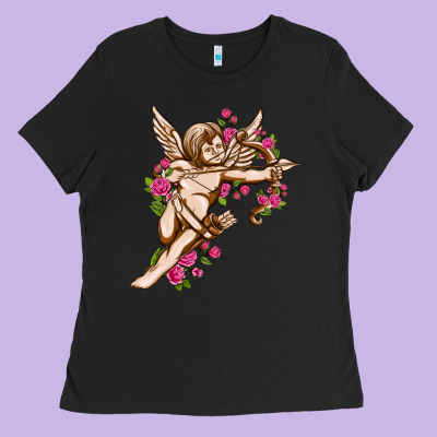 Cupid With Rose Valentine's Day Ladies Tee Designed By Howdyjamesfarm
