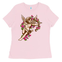 Bubblegum Pink Cupid with rose Valentine's Day Ladies Tee - HowdyJamesFarm
