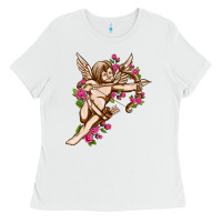 White Cupid with rose Valentine's Day Ladies Tee - HowdyJamesFarm
