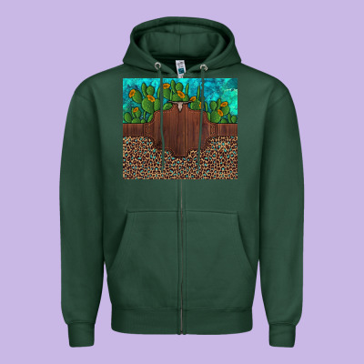 Custom Cactus And Sunflowers Leopard Turquoise Zipper Hoodie Designed By Artiststas