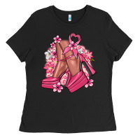 Black Cancer high heels Cancer Awareness Ladies Tee - HowdyJamesFarm