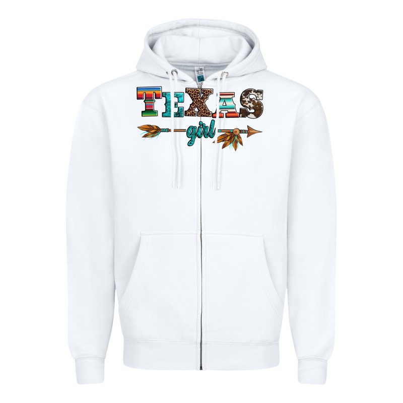 Texas Girl Serape Turquoise Leopard Cowhide Arrow Zipper Hoodie by Artiststas | Teevron