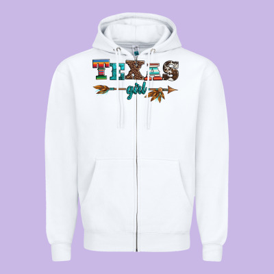 Texas Girl Serape Turquoise Leopard Cowhide Arrow Zipper Hoodie Designed By Artiststas