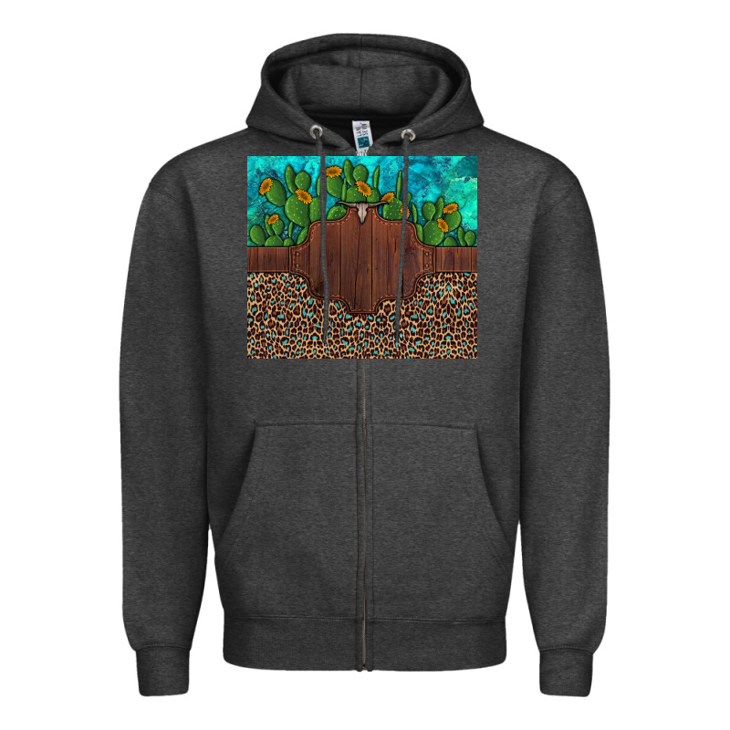Custom Cactus And Sunflowers Leopard Turquoise Zipper Hoodie by Artiststas | Teevron