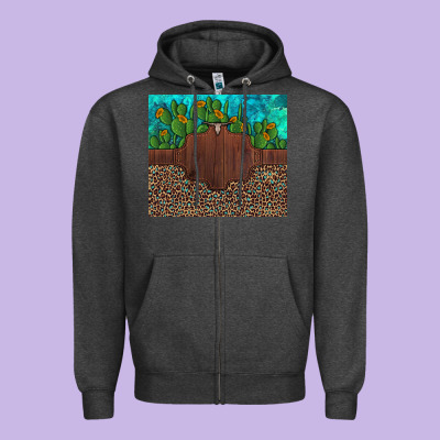 Custom Cactus And Sunflowers Leopard Turquoise Zipper Hoodie Designed By Artiststas