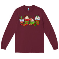 Burgundy christmas coffee cups Long Sleeve Tee - OliviaCreatesArt