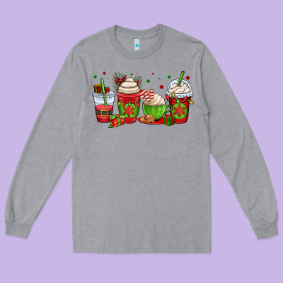 Christmas Coffee Cups Long Sleeve Tee Designed By Oliviacreatesart