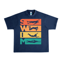 Navy Retro Vintage Swimming Gift For Swimmers Urban Heavy Tee - longCreatives