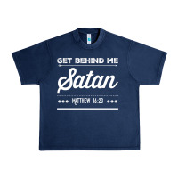 Navy Get behind me Satan Matthew 1623 Quote Urban Heavy Tee - longCreatives