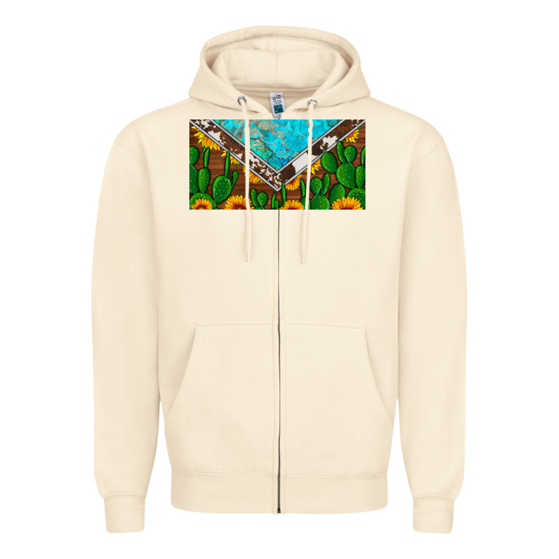 Cactus Sunflower Cowhide And Turquoise License Plate Zipper Hoodie by Artiststas | Teevron
