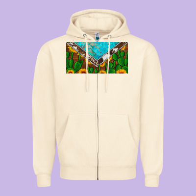 Cactus Sunflower Cowhide And Turquoise License Plate Zipper Hoodie Designed By Artiststas