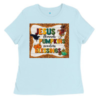 Baby Blue jesus flannel's pumpkins blessings Ladies Tee - TumblerDesignByShophia