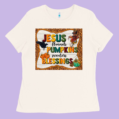 Jesus Flannel's Pumpkins Blessings Ladies Tee Designed By Tumblerdesignbyshophia