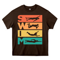 Chocolate Brown Retro Vintage Swimming Gift For Swimmers Heavy Core Tee - longCreatives