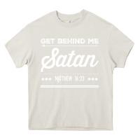 Cream Get behind me Satan Matthew 1623 Quote Heavy Core Tee - longCreatives