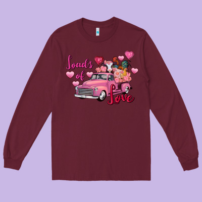 Loads Of Love Valentine's Day Farm Truck Long Sleeve Tee Designed By Fadigitalartstudio